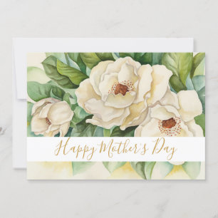 Cartão De Festividades Dia de as mães Feliz Magnolia Floral Dourada