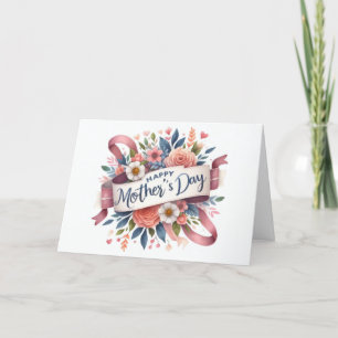 Cartão De Festividades Dia de as mães Floral de Fita Elegante