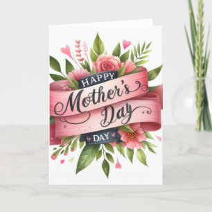 Cartão De Festividades Dia de as mães Floral Rosa Elegante