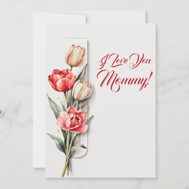 Cartão De Festividades Dia de as mães Flores Tulipas Aquarela (Frente)