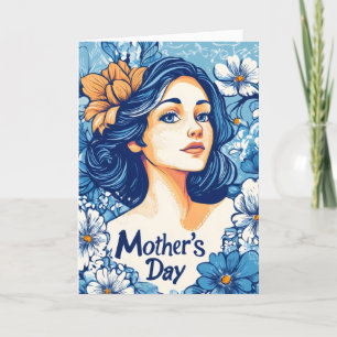 Cartão De Festividades Dia de as mães Mãe Flores Azuis