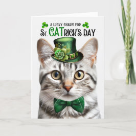 Cartão De Festividades Dia de Cat Lucky Charm Rua de Silver Tabby