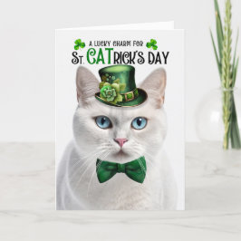 Cartão De Festividades Dia de Cat Rua de Cabelo Curto Branco
