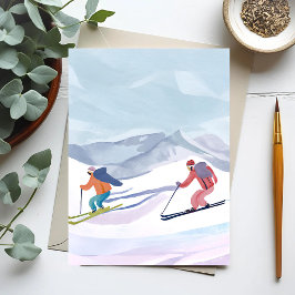 Cartão De Festividades Dia de Esqui | Montanha de Inverno em Aquarela