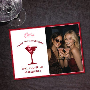 Cartão De Festividades Dia de Galentine Temático de Martini - Rosa Amigáv