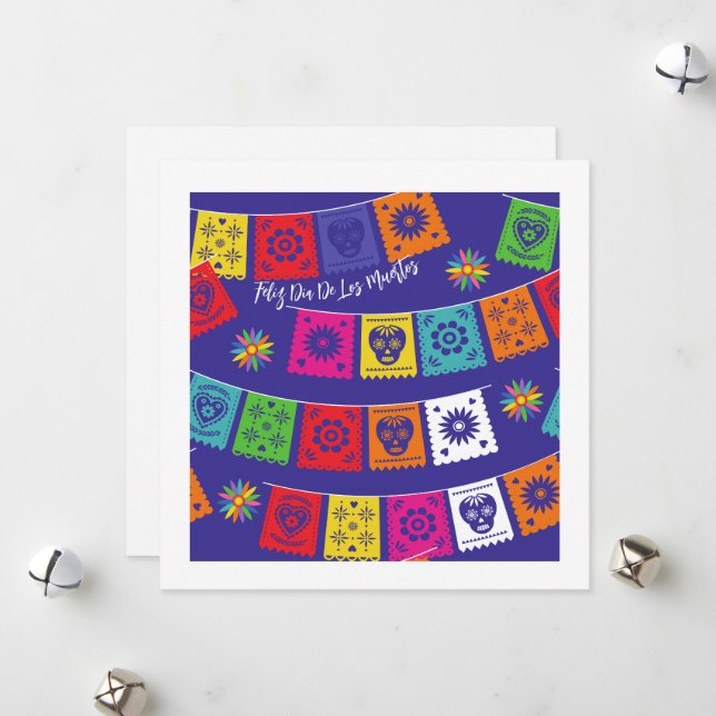 Cartão De Festividades Dia De Los Muertos Papel Picado (Frente/Verso In Situ)