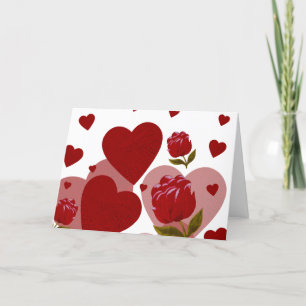 Cartão De Festividades Dia de os namorados, coração vermelho e rosas verm