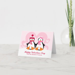 Cartão De Festividades Dia de os namorados de Casal Pinguin adorável