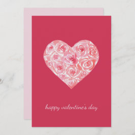 Cartão De Festividades Dia de os namorados de Coração de Rosa de Aquarela