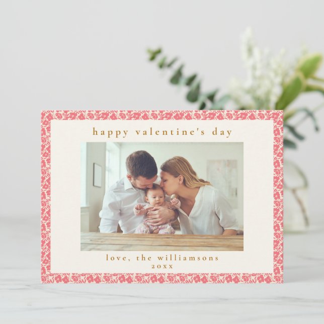 Cartão De Festividades Dia de os namorados de Fotografia Floral Rosa Verm (Em pé/Frente)