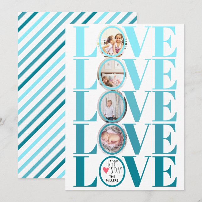 Cartão De Festividades Dia de os namorados de fotos do Ombre Blue LOVE (Frente/Verso)