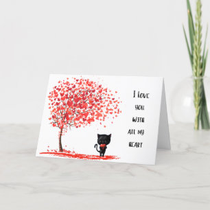 Cartão De Festividades Dia de os namorados de gato preto com coração