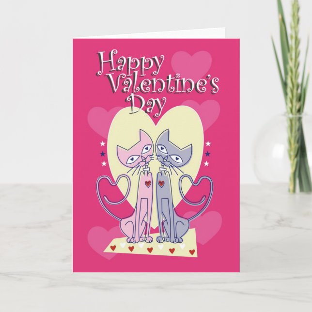Cartão De Festividades Dia de os namorados de gatos (Frente)
