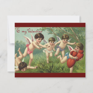 Cartão De Festividades Dia de os namorados de Vintage Cherubs com Coraçõe