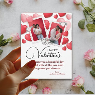 Cartão De Festividades Dia de os namorados Feliz 2 Foto Colagem Vermelha 