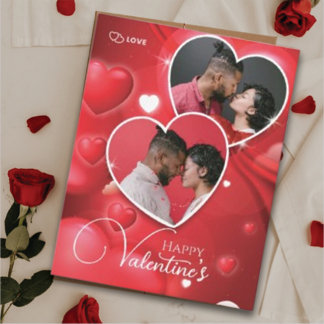 Cartão De Festividades Dia de os namorados Feliz 2 Foto Colagem Vermelha