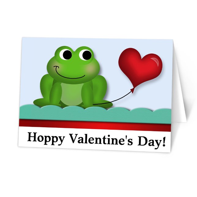 Cartão De Festividades Dia de os namorados opiáceo do Sapo cômodo (Cute Frog Hoppy Valentine's Day Holiday Card at The Valentine Shoppe on Zazzle.)