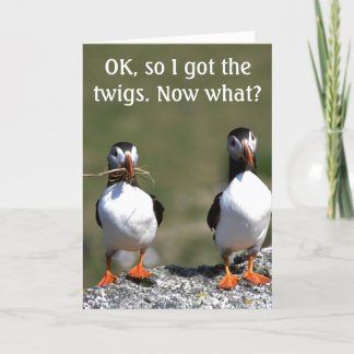 Cartão De Festividades Dia de os namorados Puffin Pair 'got the twigs' pl