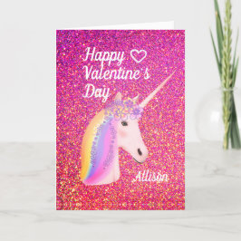 Cartão De Festividades Dia de os namorados Unicorn - brilho rosa personal