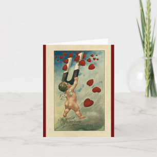 Cartão De Festividades Dia de os namorados Vintage, Cherub com Corações M