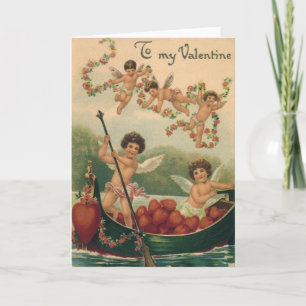Cartão De Festividades Dia de os namorados Vintage, Cherubs vitorianos em