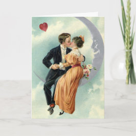 Cartão De Festividades Dia de os namorados vitoriano Vintage Beijo na Lua