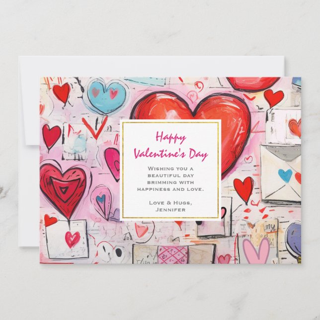 Cartão De Festividades Dia de os namorados Whimsical Hearts and Love Lett (Frente)