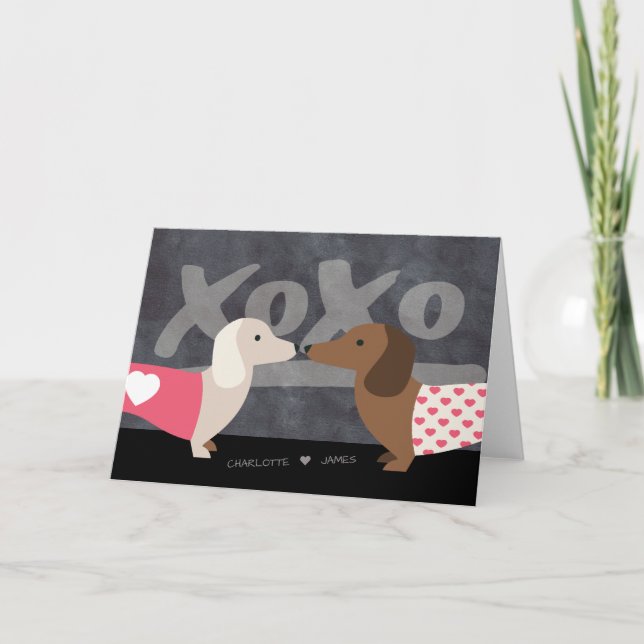 Cartão De Festividades Dia de os namorados xoxo personalizado Dachshund (Frente)