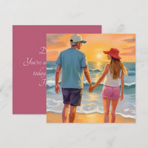 Cartão De Festividades Dia de os pais com Filha na Praia