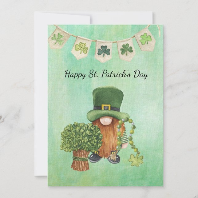 Cartão De Festividades Dia de São Patrício com aquarela verde de trevo (Frente)