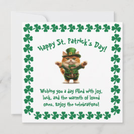 Cartão De Festividades Dia de São Patrício Duende Gatinho Fofo 