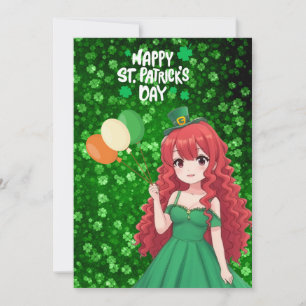 Cartão De Festividades dia de São Patrício fofo, garota anime irlandesa
