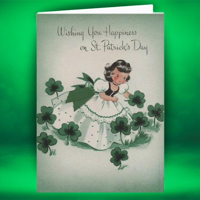 Cartão De Festividades Dia de São Patrício Personalizado Garota Irlandesa (Retro Vintage Irish Girl Custom St. Patrick's Day Holiday Card)