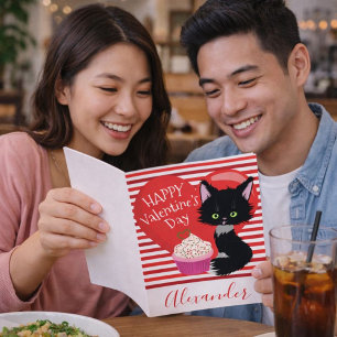 Cartão De Festividades Dia do Namorados de Gato Esplêndido Vermelho e Whi