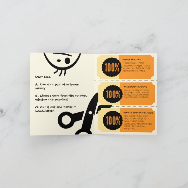 Cartão De Festividades Dia do Papai: Saudações do Dia dos Pais com Cupons (Interior)