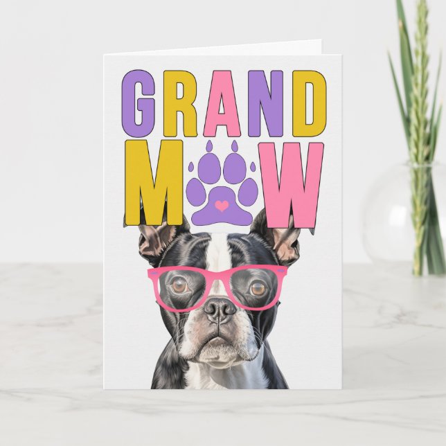 Cartão De Festividades Dia dos Avós GrandMAW Boston Terrier GrandDOG (Frente)
