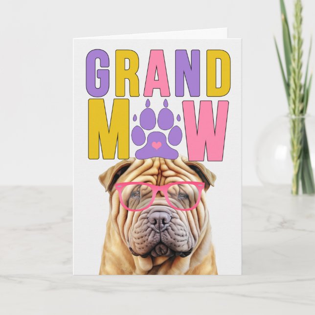 Cartão De Festividades Dia dos Avós GrandMAW Shar Pei GrandDOG (Frente)