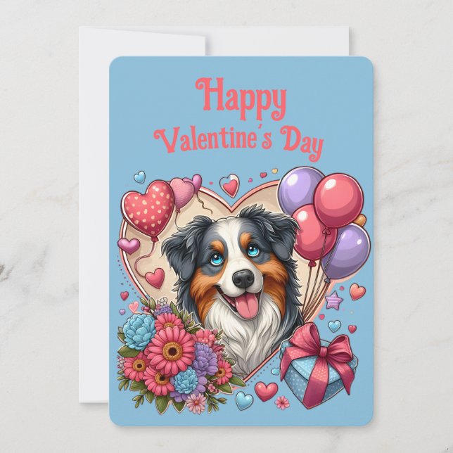 Cartão De Festividades Dia dos Namorados - Australian Shepherd 4 -  (Frente)