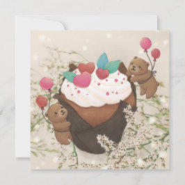 Cartão De Festividades Dia dos Namorados: Cupcake & Ursinhos