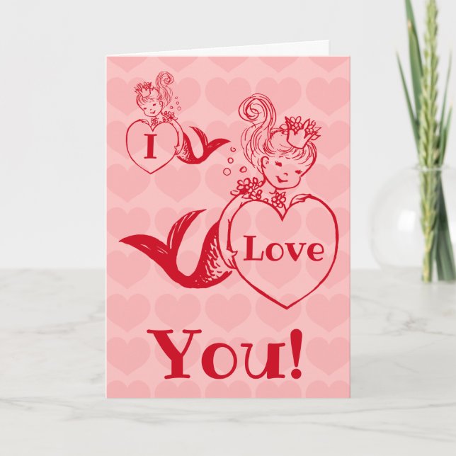 Cartão De Festividades Dia dos namorados da sereia do vintage (Frente)