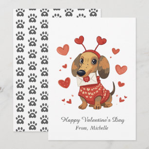 Cartão De Festividades Dia dos Namorados Dachshund Corações Vermelhos Per