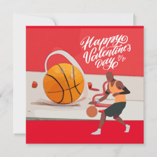 Cartão De Festividades Dia dos Namorados de Basquete com jogador e coraçã