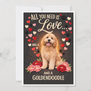 Cartão De Festividades Dia dos Namorados Foto Fofa de Goldendoodle para A