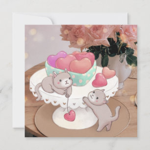 Cartão De Festividades Dia dos Namorados: Gatos, Biscoitos em Forma de Co