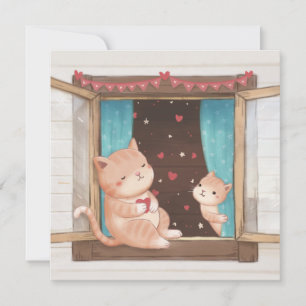 Cartão De Festividades Dia dos Namorados: Ilustração de Gatos e Corações