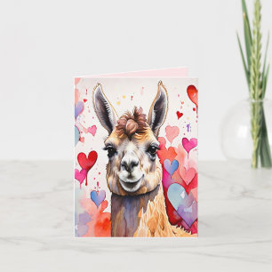 Cartão De Festividades Dia dos Namorados Llama Aquarela Corações Duas-To