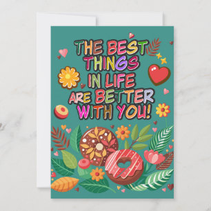 Cartão De Festividades Dia dos Namorados na Sala de Aula Donuts e Flores 