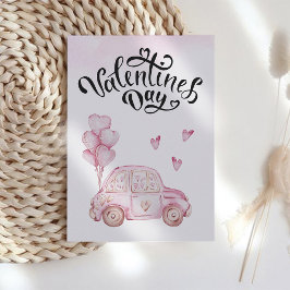 Cartão De Festividades Dia dos Namorados Rosa Carro Fofo