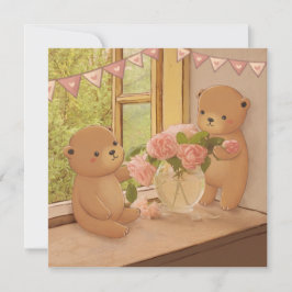 Cartão De Festividades Dia dos Namorados: Ursinhos e Flores