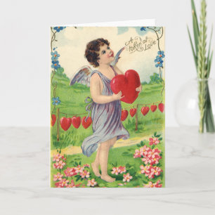 Cartão De Festividades Dia dos Namorados Vintage, Anjo Vitoriano com Cora